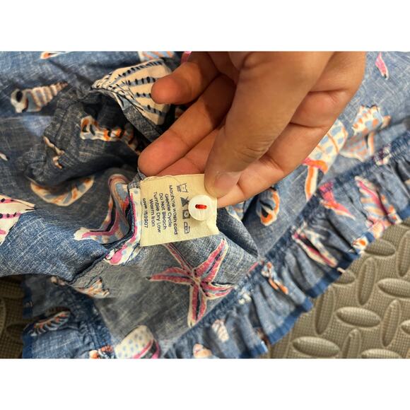 Print Fresh Womens Shoreline Dress Pintuck Beachcomber XL Blue Ruffle Hem - Picture 6 of 10